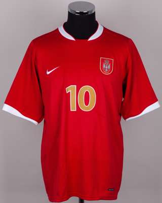 Dejan Stankovic red and white No.10 Serbia v. Czech Republic shirt, 2006