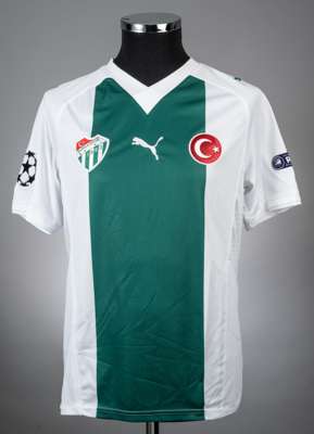 Muhammet Demir white and green Bursaspor no.14 jersey from the 2010-11 Champions league game v Glasgow Rangers on 7/12/10 at the Bursa Ataturk stadium