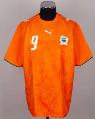 Ivory Coast - Arouna Kone orange and green No.9 Ivory Coast match issued shirt, c.2007