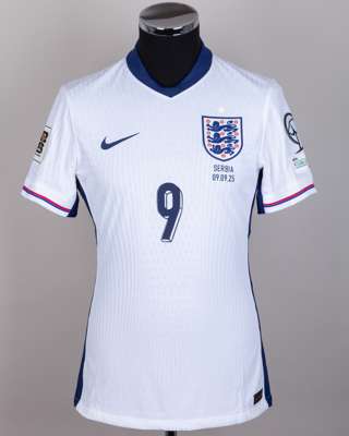 Harry Kane white and navy No.9 England short-sleeved shirt v. Serbia, 9th September 2025