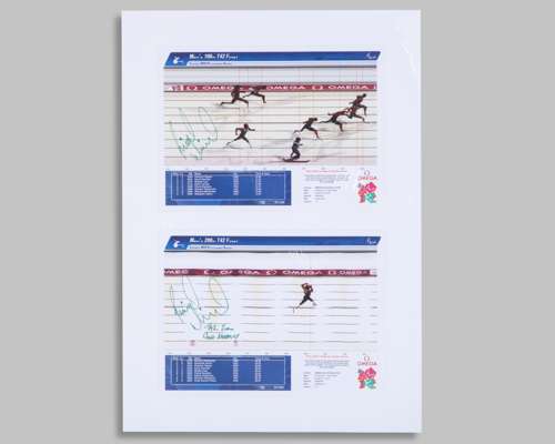 Richard Whitehead London 2012 Paralympics two signed photo finish photographs