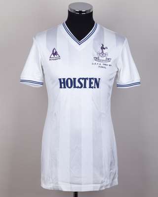White and blue No.18 Tottenham Hotspur v. Anderlecht UEFA Cup short-sleeved shirt, 1984