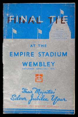 F.A. Cup Final programme Sheffield Wednesday v West Bromwich Albion 27th April 1935, the usual fold problems with the silvery card covers
