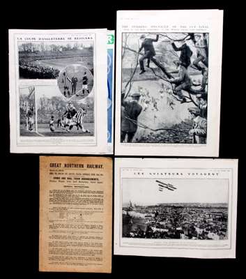 F.A. Cup Finals memorabilia, comprising: two framed magazine plates portraying scenes of the 1899 & 1911 F.A. Cup Finals, the Sheffield United v Derby