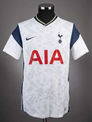 Gareth Bale white, blue and yellow No.9 Tottenham Hotspur short-sleeved jersey, 2020-21, 
 Nike, M, with v-neck collar and rubber badge, the reverse l