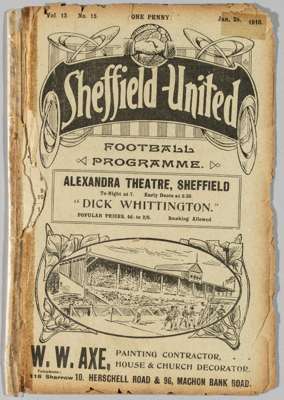 Programme postponed match Sheffield United v Chelsea January 29th 1910,
 rather brittle but scarce programme.
