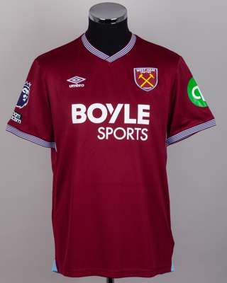 Jarrod Bowen claret, white, sky blue No.20 West Ham United short-sleeved shirt, 2025-26