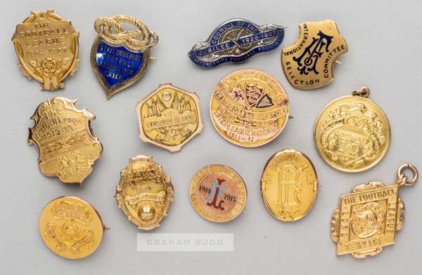 Collection of badges and medals relating to Harry Keys the Staffordshire F.A. and Football League administrator dating between 1902 and 1926,
 compris