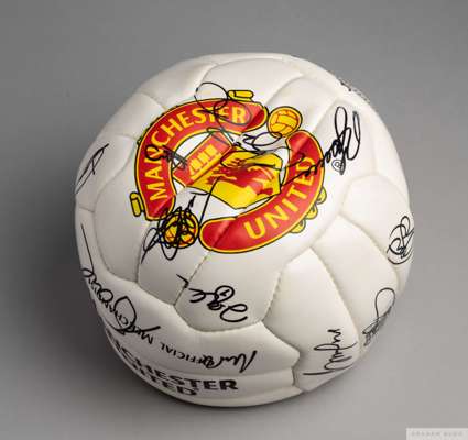 Signed Manchester United football, season 1999-2000, 
 signed in black marker pen by 23 members of the first team, sold with a facsimile signed colour