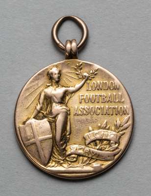 9ct gold London Football Association medal awarded to Council Member F.H. Headicar in 1914,
 inscribed London Football Association, F.H. Headicar, bel