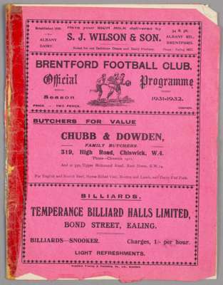 Brentford v Thames programme 7th May 1932,
 THAMES AFC's FINAL MATCH IN THE FOOTBALL LEAGUE, Division Three South fixture, cellotape repairs and paper
