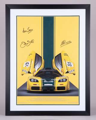 McLaren F1 “Harrods Racing” Framed Print Signed by Derek Bell, Andy Wallace & Justin Bell