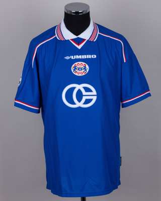 Goce Sedloski blue No.4 Croatia Zagreb v. Manchester United short-sleeved shirt, 1999