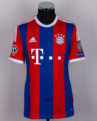 Mario Gotze red and blue No.19 Bayern Munich v. Shakhtar Donetsk short-sleeved shirt, 2015