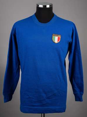 Blue No.2 Italy International jersey, 1960s, 
 with crew-neck collar and embroidered badge inscribed ITALIA

 It is believed that the above jersey was