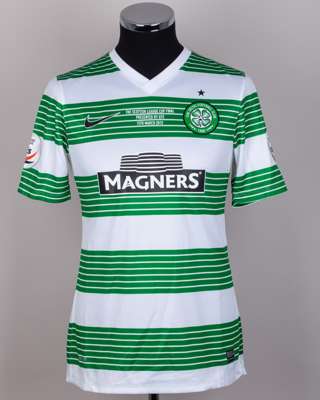 Anthony Stokes green and white No.10 Celtic v. Dundee United Scottish League Cup Final shirt