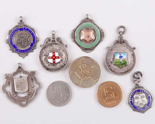 Five silver and enamel medals sporting medals