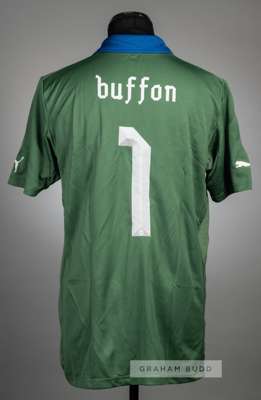 Gigi Buffon green and blue Italy no.1 goalkeeper's jersey v Haiti in the FIFA Confederations Cup, 11th June 2013,
 Puma, short-sleeved with Country em