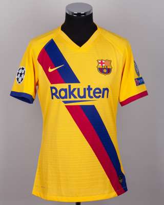 Lionel Messi yellow No.10 Barcelona Champions League short-sleeved shirt, 2019-20