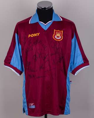 Claret and blue West Ham United autographed replica short-sleeved shirt, 1997-98