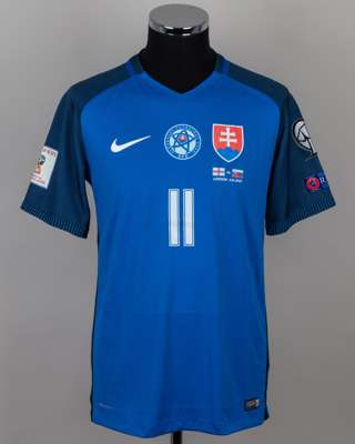 Adam Nemec blue No.11 Slovakia v. England short-sleeved shirt, 2017