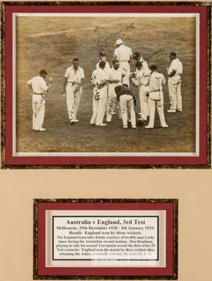 Signed photograph of the England cricket team from the 3rd Test v Australia at Melbourne, 29th December 1928 - 5th January 1929,
 b & w photograph dep