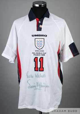 Steve McManaman signed white England 1998 World Cup no.11 jersey