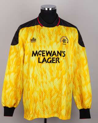 Andy Goram yellow and black No.1 Rangers goalkeepers shirt, 1991-92