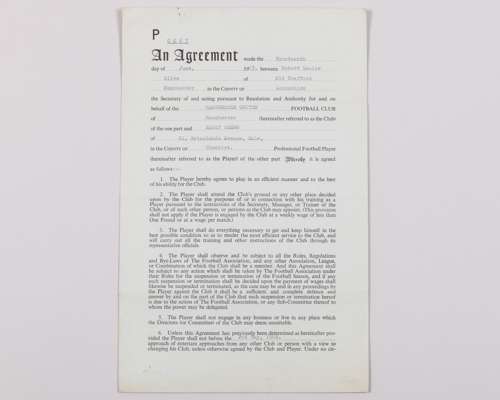 Harry Gregg a Manchester United players contract, from 14th June 1963