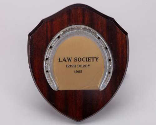 Racing plate worn by Law Society when winning the 1985 Irish Derby