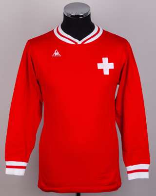 Red and white No.12 Switzerland long-sleeved shirt, 1973