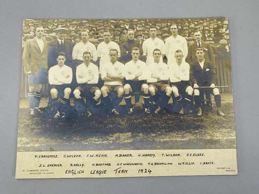 Matted photograph English League team 1924 by R Clements-Lyttle with legend