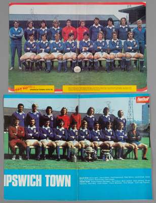 Ipswich Town 1973-74 to 1975-76 autographed large colour double page team photograph,
 pre-season 1973-74 football pictorial signed by 15 (missing Col