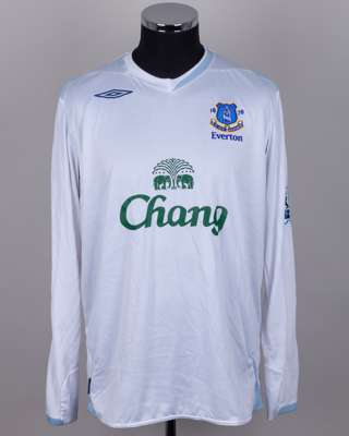 Tony Hibbert white No.2 Everton long-sleeved shirt, 2006-07