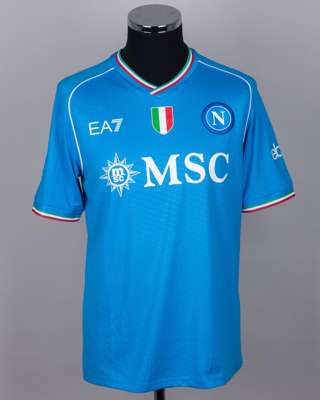 Khvicha Kvaratskhelia blue No.77 Napoli v. Sassuolo short-sleeved shirt, 2023