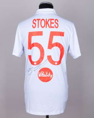 Ben Stokes No.55 England v. New Zealand match issued, signed Red For Ruth shirt