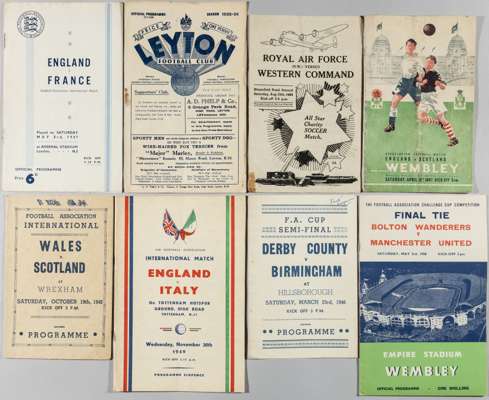 Football programme selection, 1935-36 onwards,
 includes Royal Air Force v Royal Navy/Royal Marines at Leyton 28/3/1935 with jersey badge; RAF v Weste