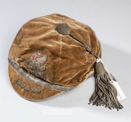 Yorkshire County rugby representative cap awarded to John Green of Skipton and England, 1902-03,
 gold velvet cap with silvered tassel and braid, embr