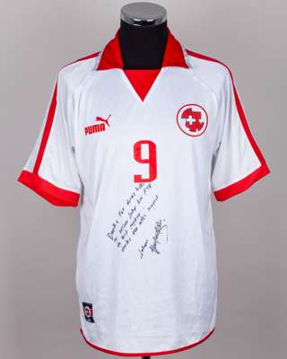 Johan Vonlanthen white and red No.9 Switzerland autographed short-sleeved shirt