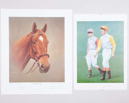 Two autographed horse racing prints