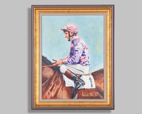 Patrick Haw (British, 20th century) group of six jockey portraits oil paintings