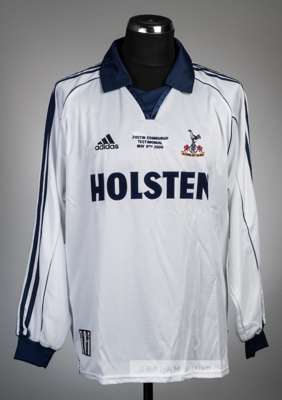 Steffen Freund white Tottenham Hotspur No.4 jersey from the Justin Edinburgh Testimonial Match 9th May 2000,
 Adidas, long-sleeved, inscribed JUSTIN E