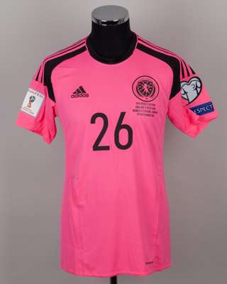 John McGinn pink and black No.26 Scotland v. England short-sleeved shirt, 2016