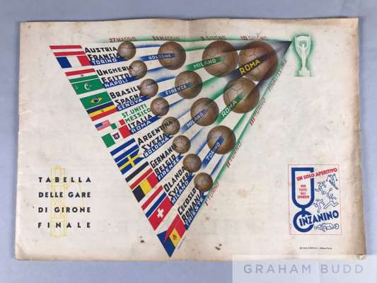 Official 1934 World Cup tournament programme,
 64 pages, Italian language, decorative colour pictorial wrappers, published by Coen & C., Milano-Parigi