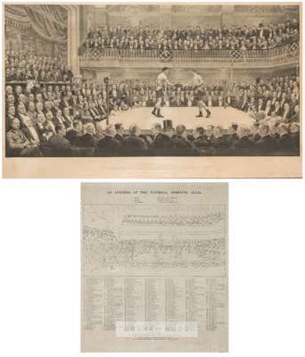 An Evening at the National Sporting Club engraving by William Howard Robinson, signed and dated 1917,
 depicting the 1907 British Featherweight Champi