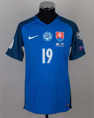 Juraj Kucka blue No.19 Slovakia v. England short-sleeved shirt, 2017