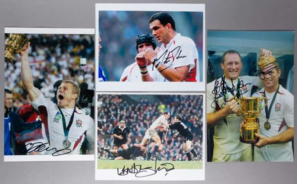England 2003 Rugby World Cup winner's signed photograph's,
 signatures include Martin Johnson, Richard Hill, Kyran Bracken, Lawrence Dallaglio, Josh L