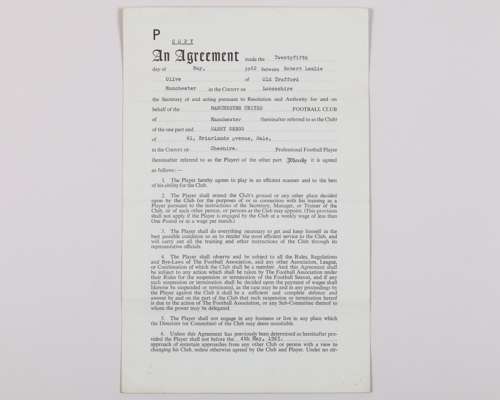 Harry Gregg a Manchester United players contract, from 25th May 1962