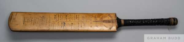 David Lloyd, Nelson Walter Lambert & Sons autographed cricket bat, 1934
 with painted inscription Presented by The "Ramsbottom County Cricket Supporte