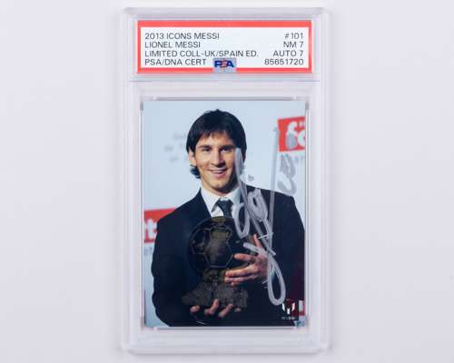 Lionel Messi autographed Icons No.101 Official Messi Card Collection PSA graded trading card